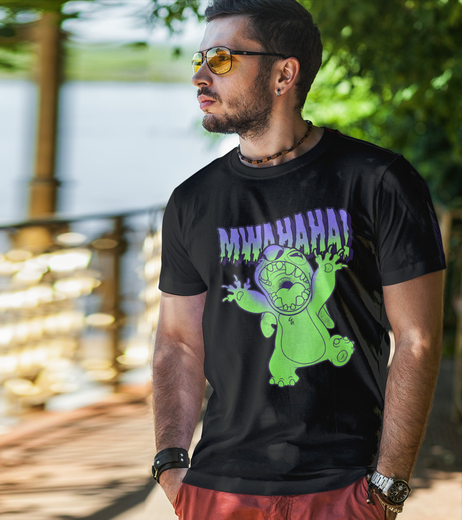 Disney Stitch Halloween Mwahaha Green Glow T-Shirt
