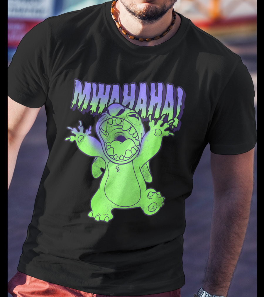 Disney Stitch Halloween Mwahaha Green Glow T-Shirt