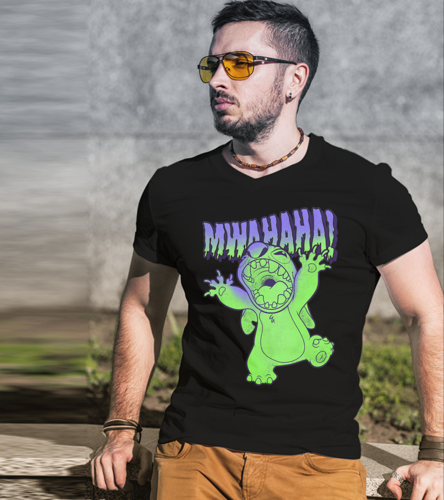 Disney Stitch Halloween Mwahaha Green Glow T-Shirt
