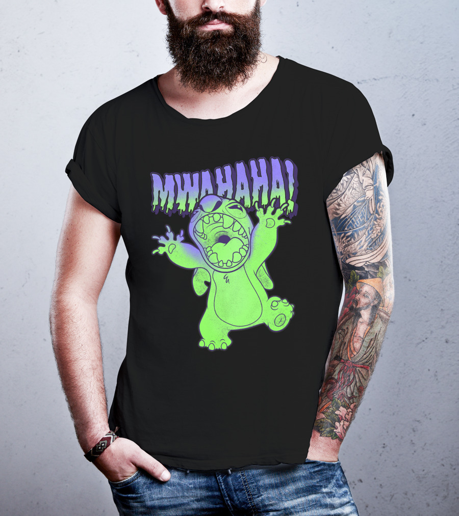 Disney Stitch Halloween Mwahaha Green Glow T-Shirt