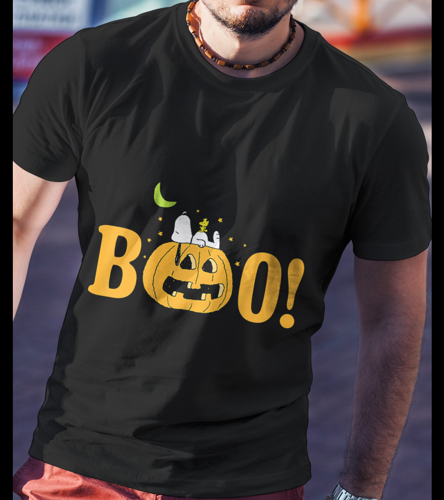 Snoopy And Woodstock Halloween Boo Pumpkin Moon Stars T-Shirt