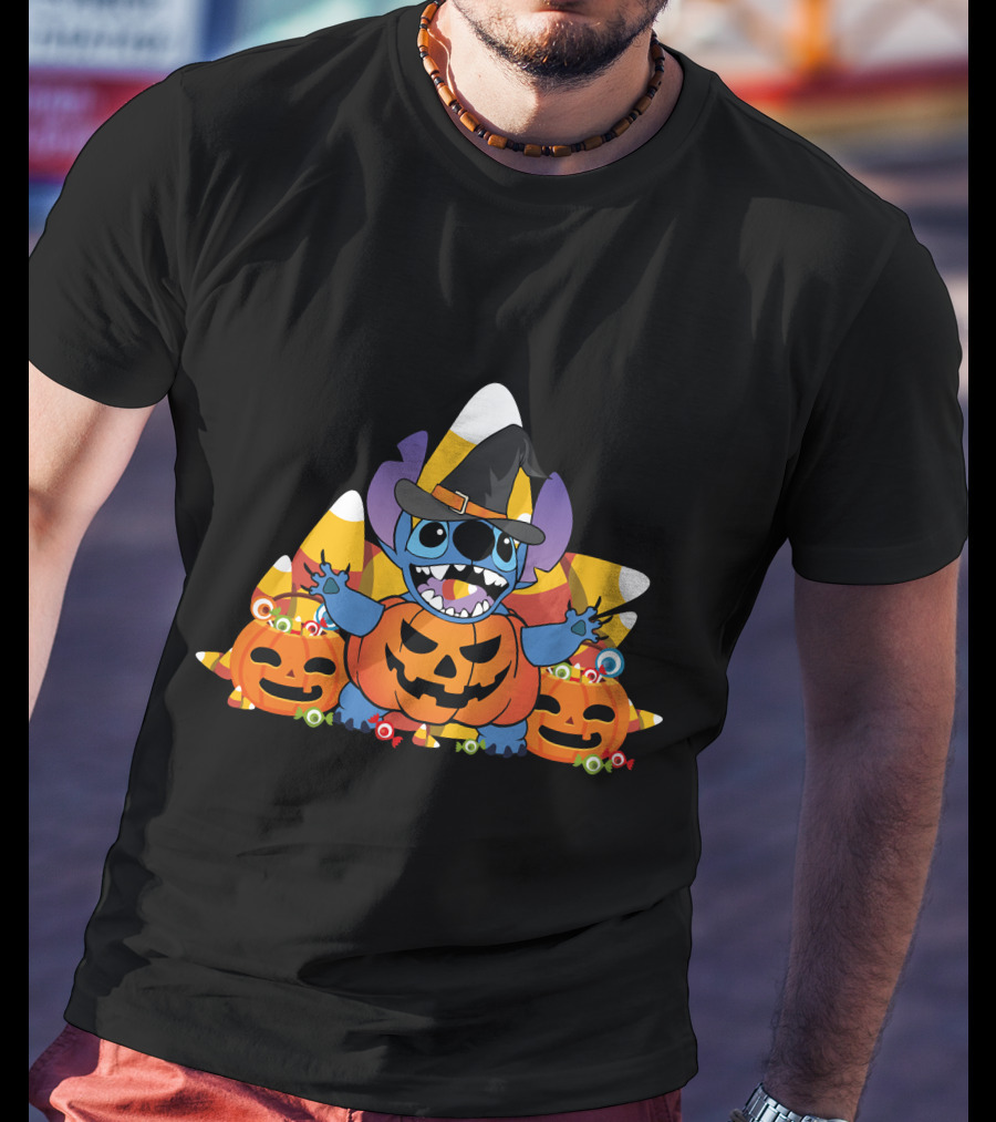 Stitch Halloween Candy Corn Pumpkins T-Shirt