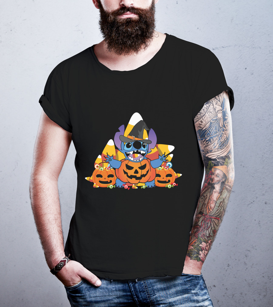Stitch Halloween Candy Corn Pumpkins T-Shirt