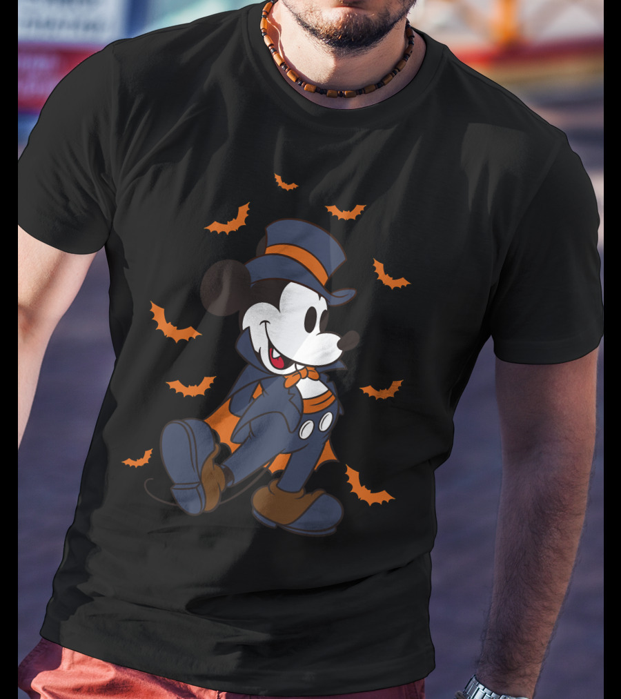 Mickey Halloween Vampire Mickey Top Hat Bats T-Shirt