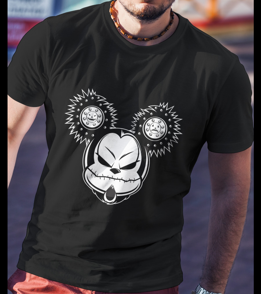 Cool Evil Mickey Gothic Cartoon Style Horror Face T-Shirt