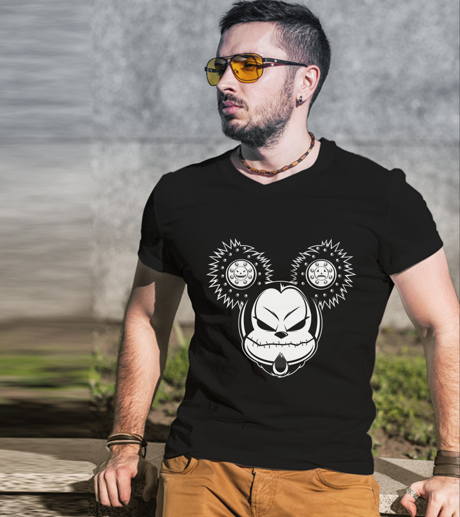 Cool Evil Mickey Gothic Cartoon Style Horror Face T-Shirt