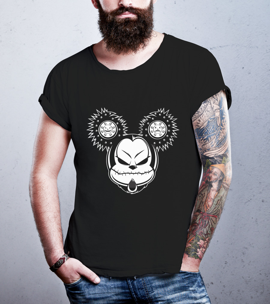 Cool Evil Mickey Gothic Cartoon Style Horror Face T-Shirt
