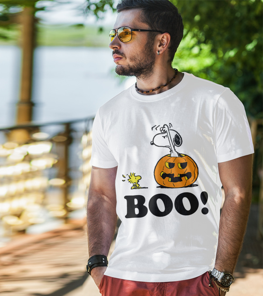 Snoopy Woodstock Halloween Pumpkin BOO T-Shirt