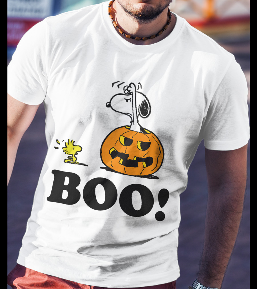 Snoopy Woodstock Halloween Pumpkin BOO T-Shirt