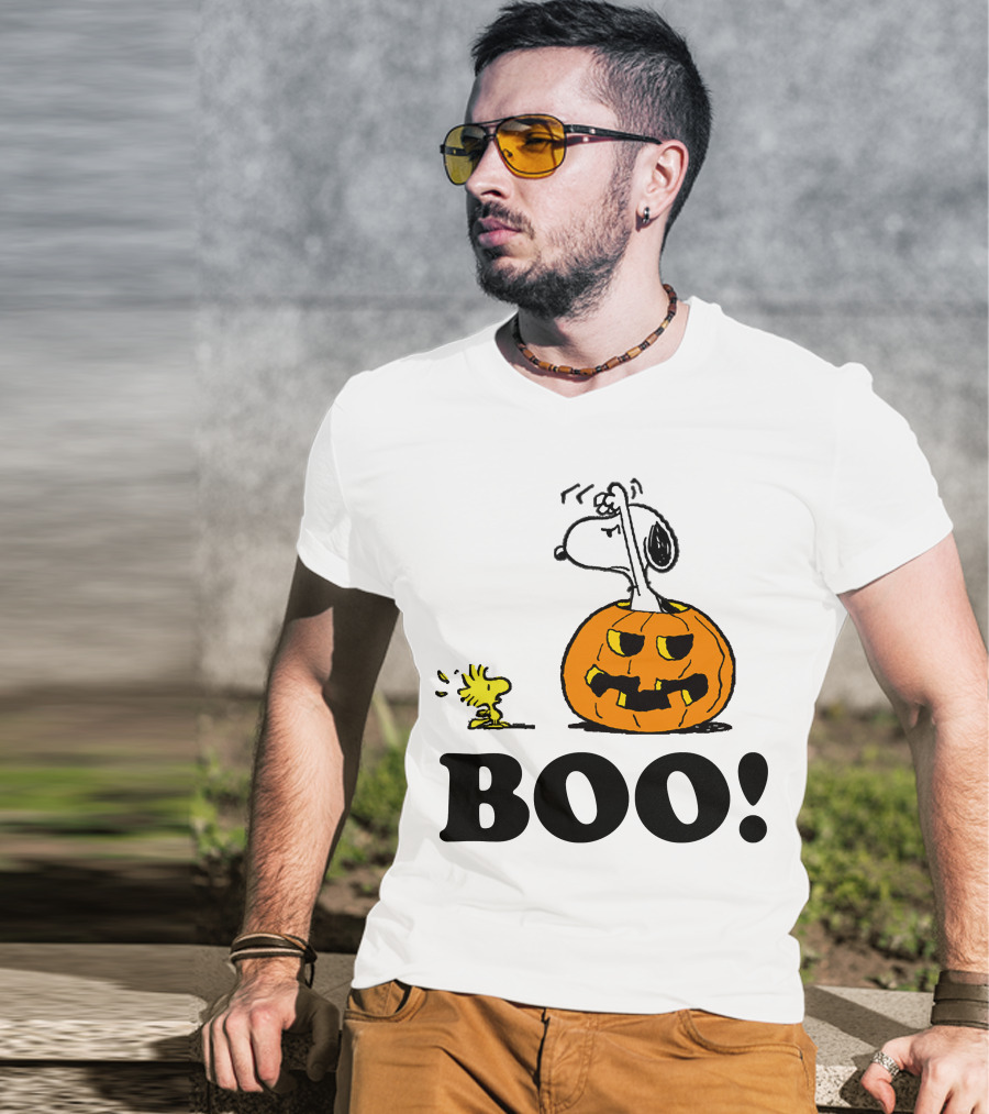 Snoopy Woodstock Halloween Pumpkin BOO T-Shirt