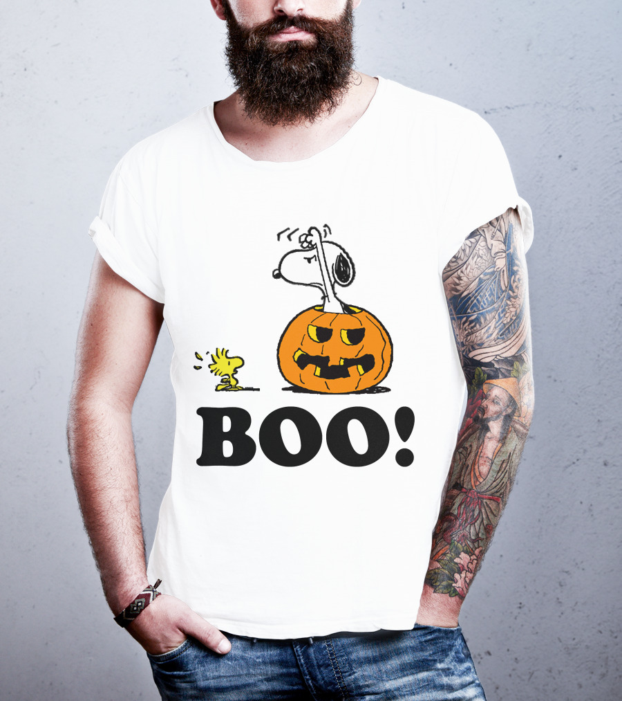 Snoopy Woodstock Halloween Pumpkin BOO T-Shirt