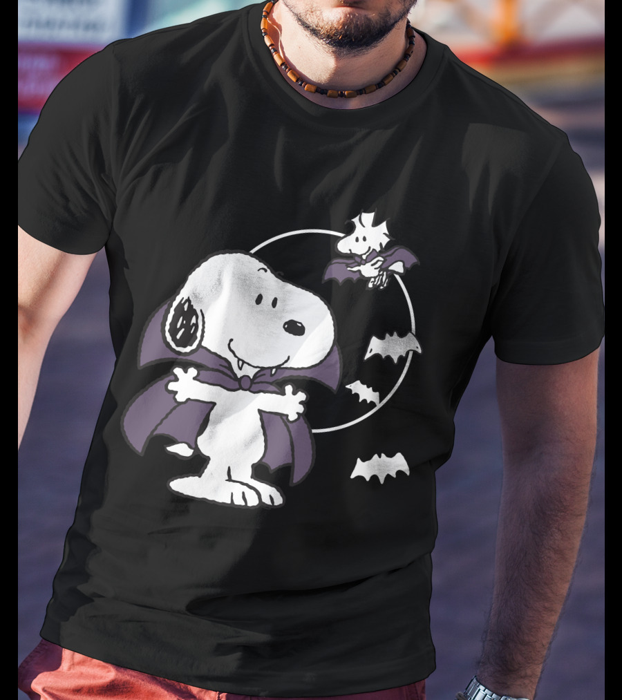 Snoopy Halloween Vampire With Flying Bats T-Shirt