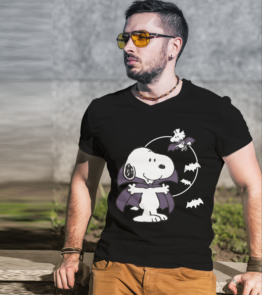 Snoopy Halloween Vampire With Flying Bats T-Shirt