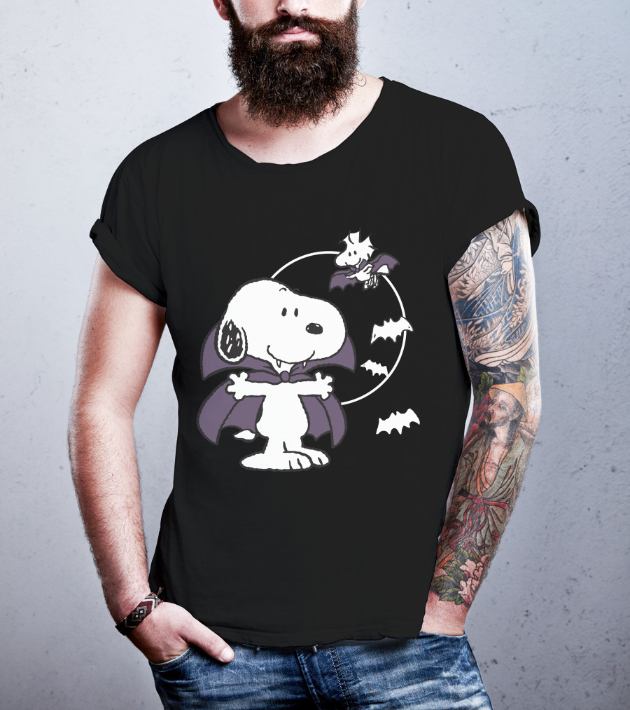 Snoopy Halloween Vampire With Flying Bats T-Shirt