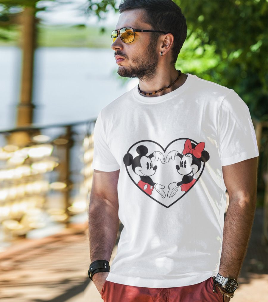 Mickey Minnie Heart Hands Love Gesture Iconic Couple T-Shirt