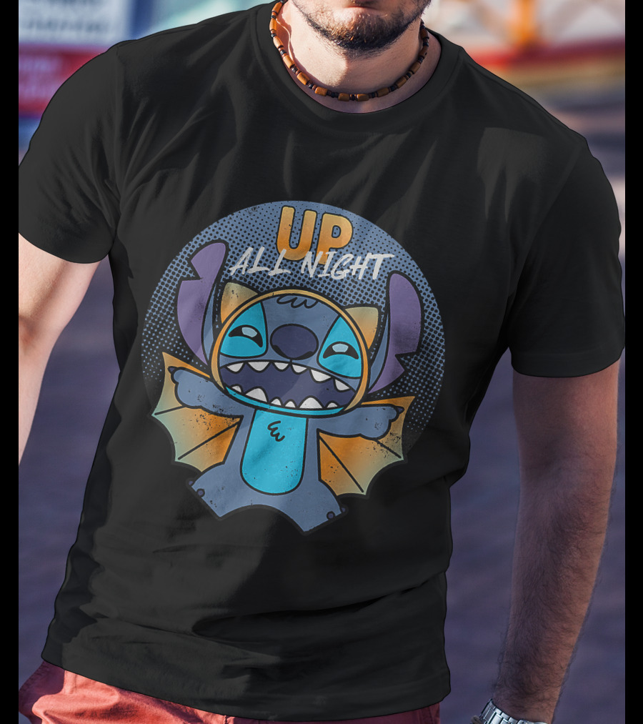 Up All Night Stitch Halloween Bat T-Shirt
