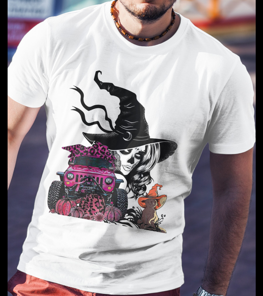 My Broom Broke Now I Drive A Black Jeep With Witch Hat And Halloween Cat T-Shirt