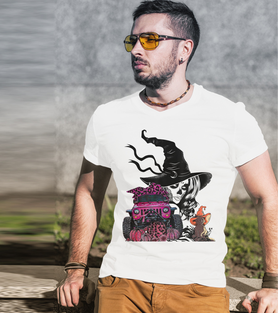 My Broom Broke Now I Drive A Black Jeep With Witch Hat And Halloween Cat T-Shirt