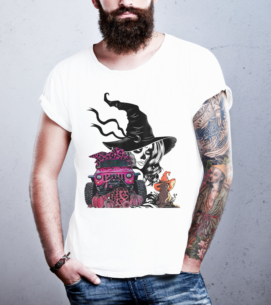 My Broom Broke Now I Drive A Black Jeep With Witch Hat And Halloween Cat T-Shirt