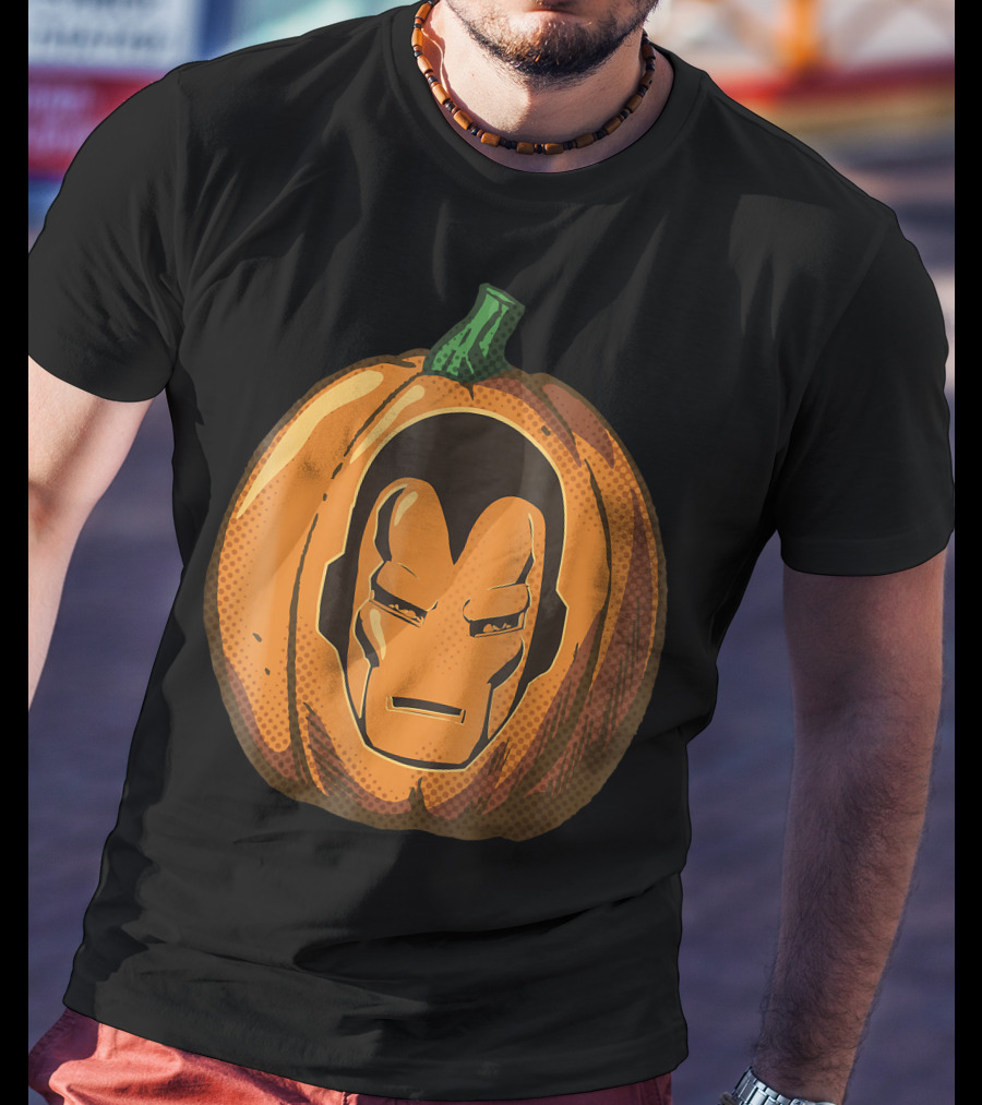 Iron Man Face Carved Halloween Pumpkin T-Shirt