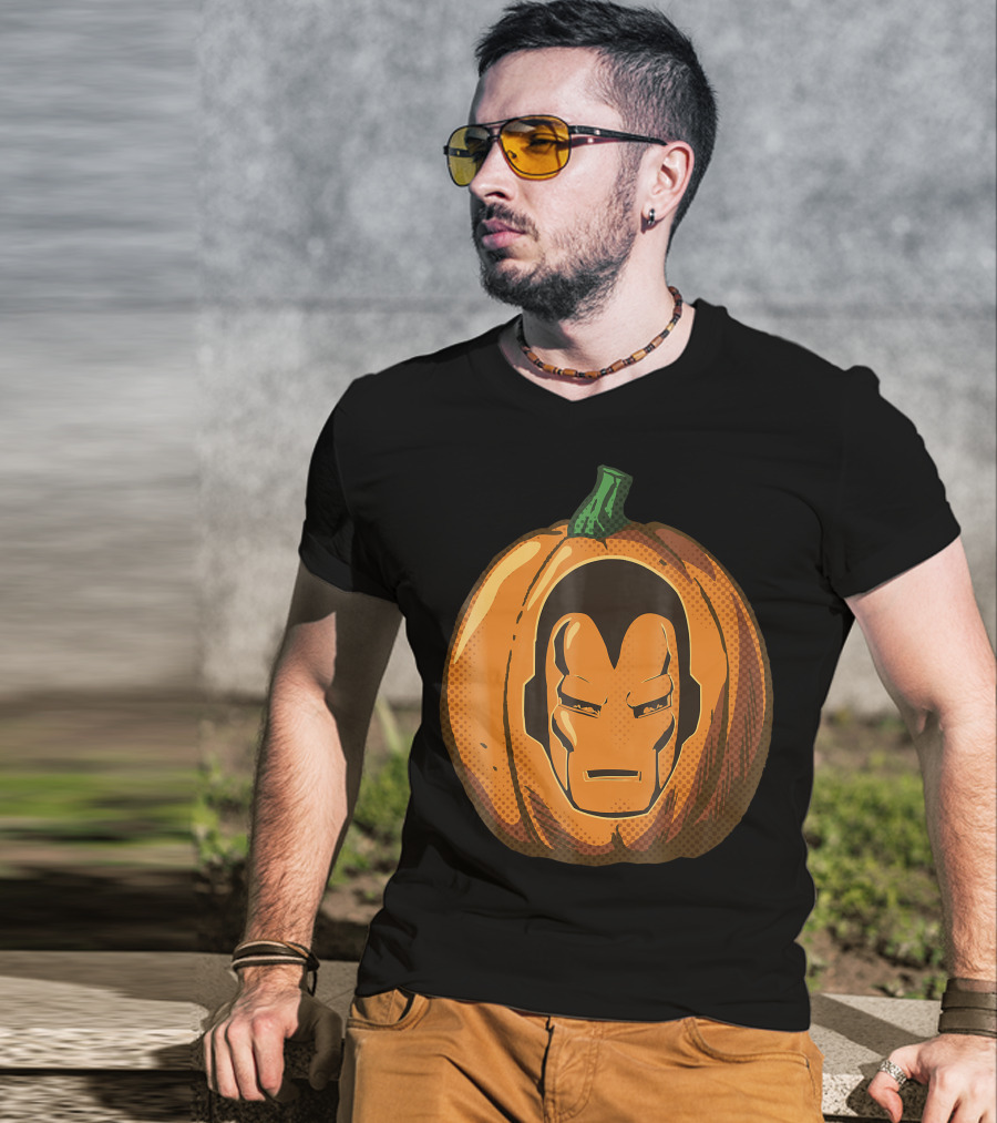 Iron Man Face Carved Halloween Pumpkin T-Shirt