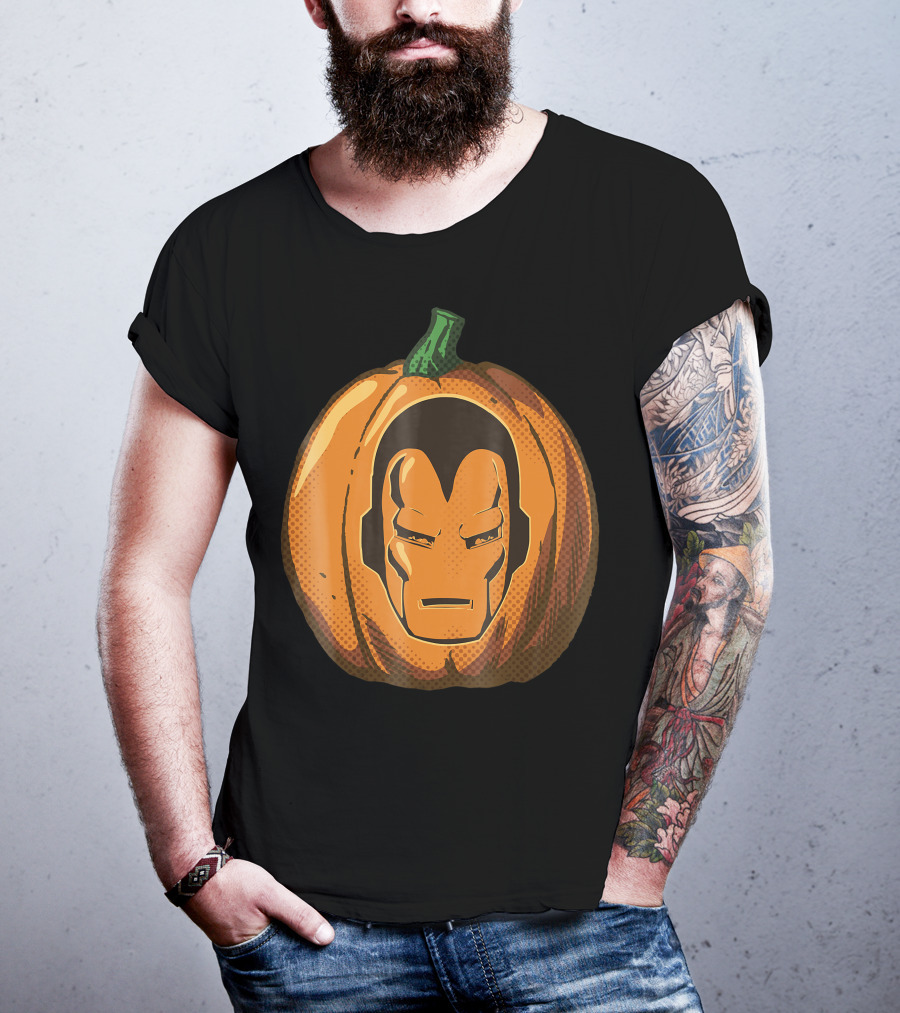 Iron Man Face Carved Halloween Pumpkin T-Shirt