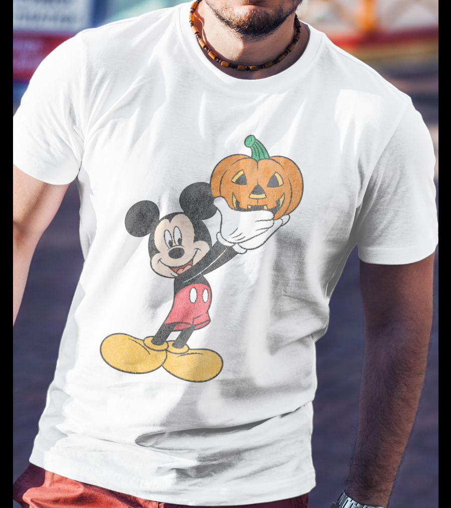 Mickey Mouse Holding Halloween Pumpkin T-Shirt