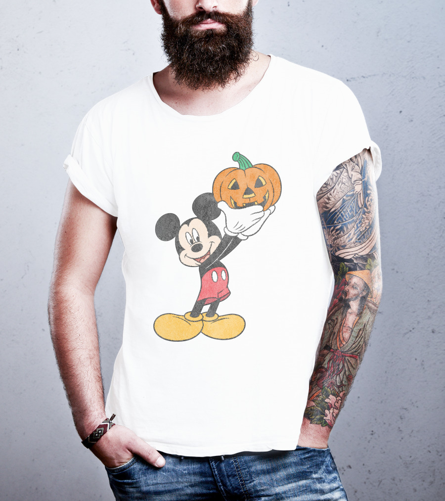 Mickey Mouse Holding Halloween Pumpkin T-Shirt