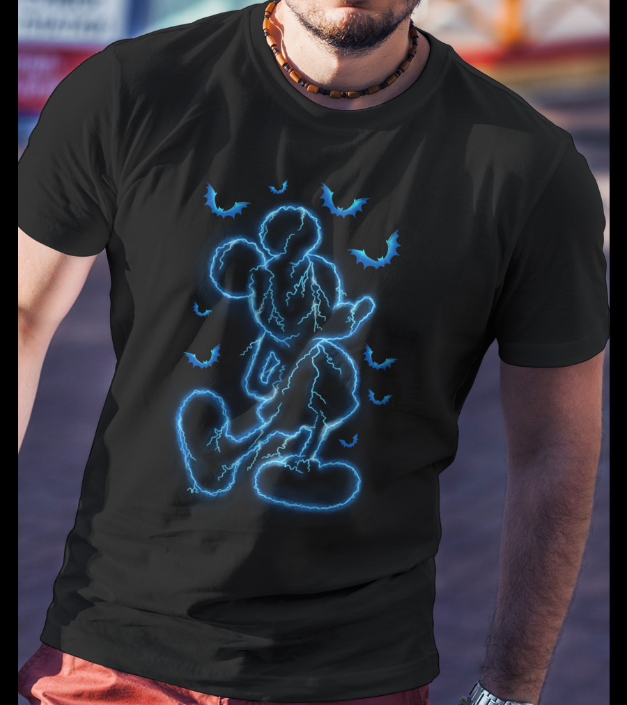 Mickey Lightning Halloween Electric Blue Bat T-Shirt