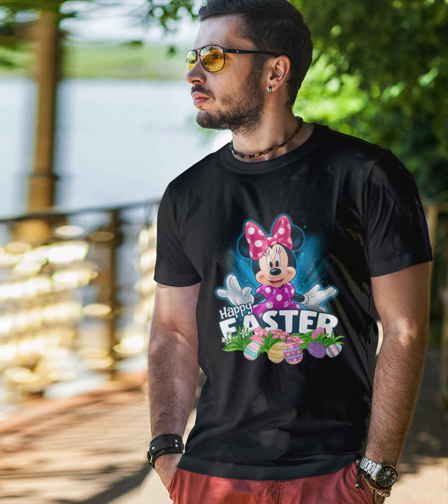 Minnie Mouse Happy Easter With Colorful Eggs And Flowers T-Shirt