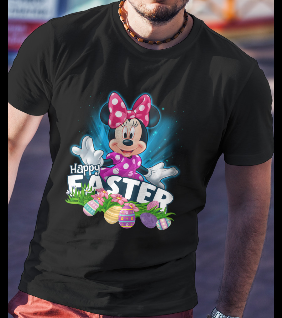 Minnie Mouse Happy Easter With Colorful Eggs And Flowers T-Shirt