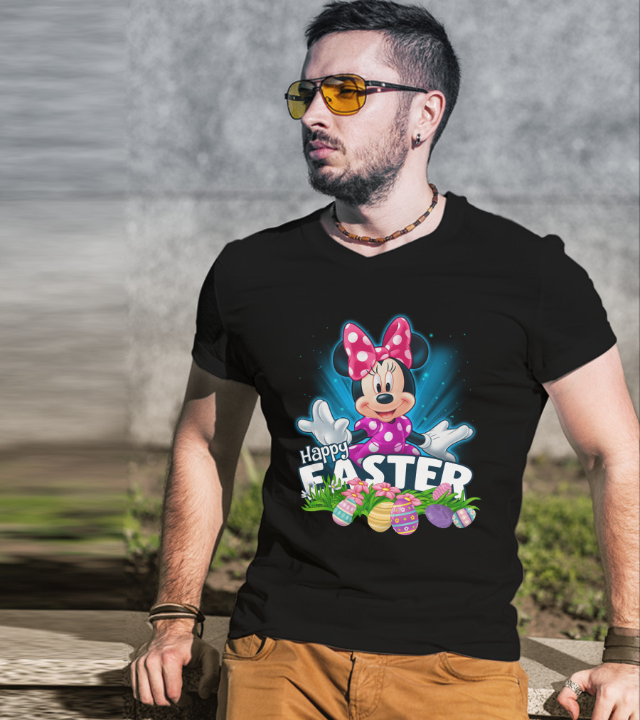 Minnie Mouse Happy Easter With Colorful Eggs And Flowers T-Shirt