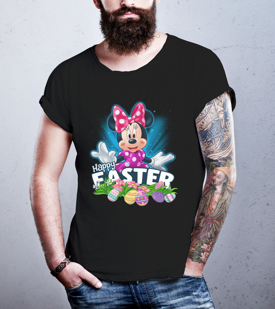Minnie Mouse Happy Easter With Colorful Eggs And Flowers T-Shirt