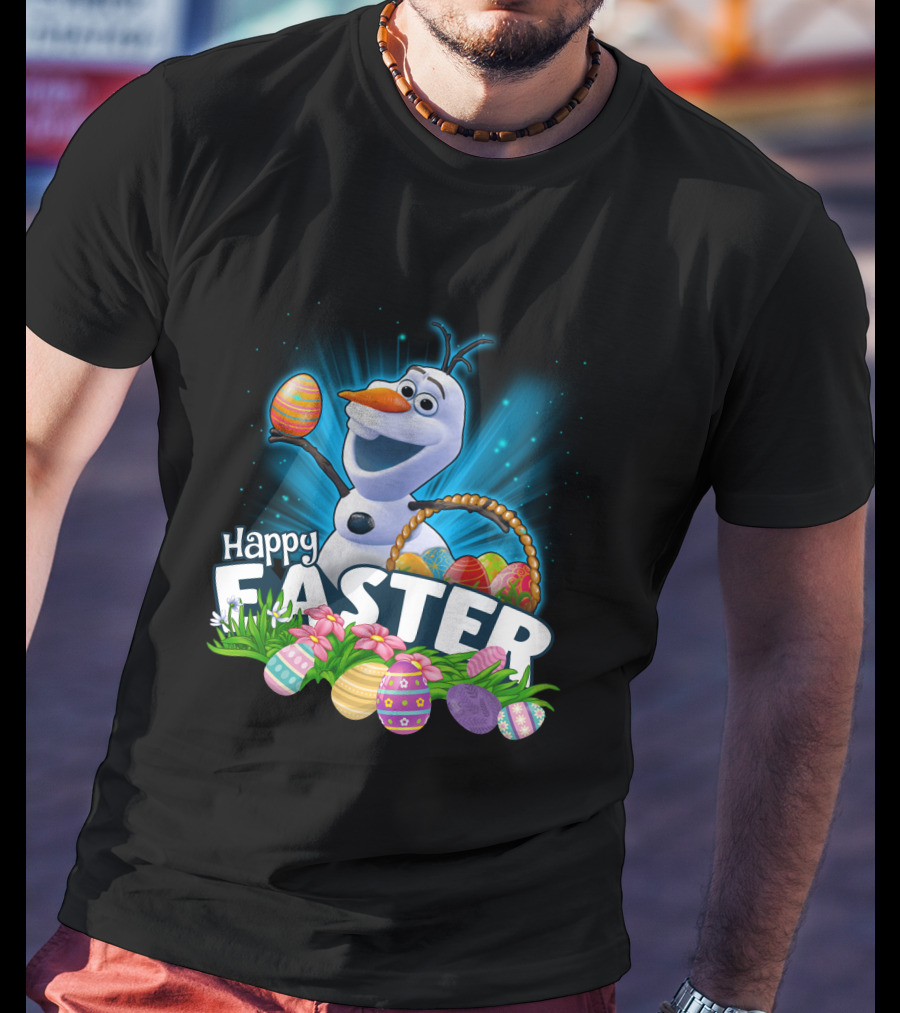Happy Easter Snowman Eggs Basket And Flowers T-Shirt