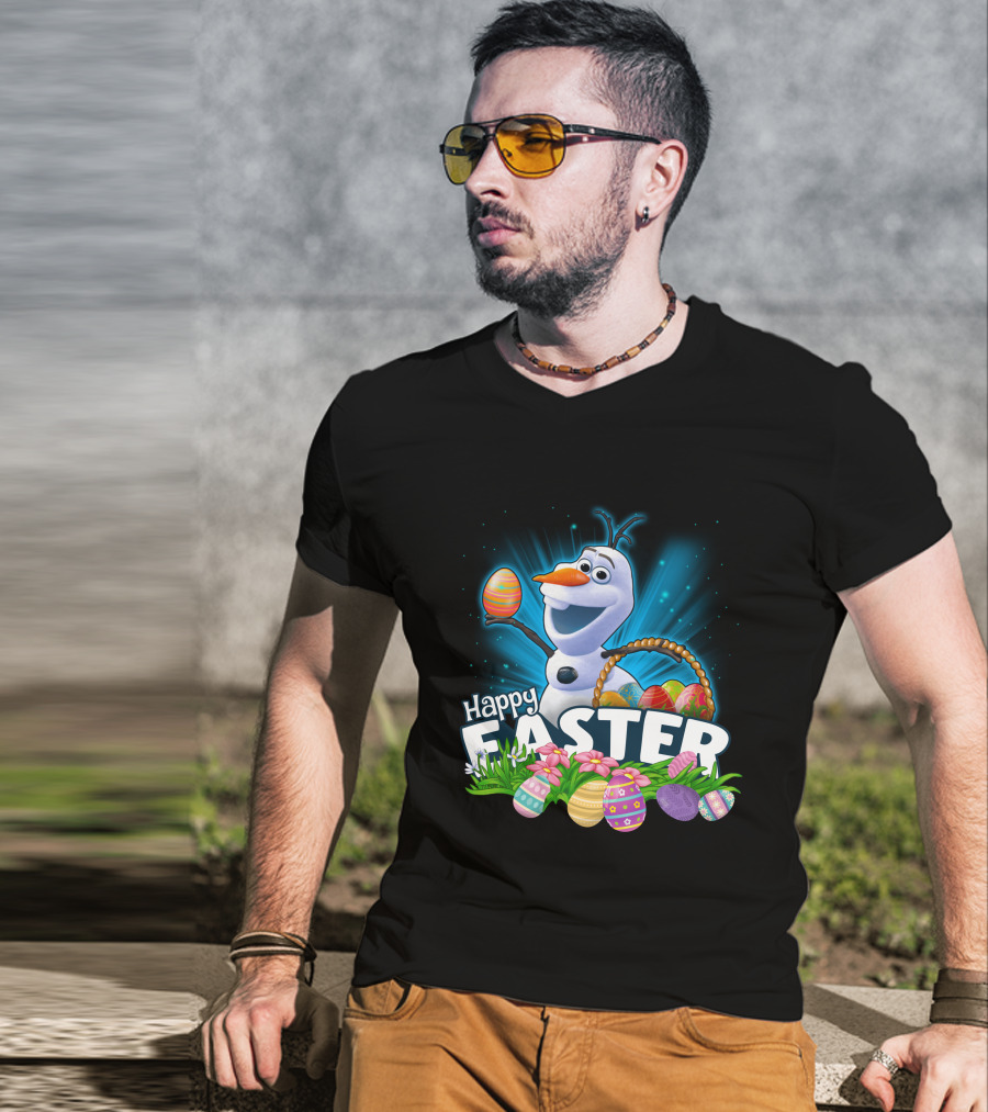 Happy Easter Snowman Eggs Basket And Flowers T-Shirt