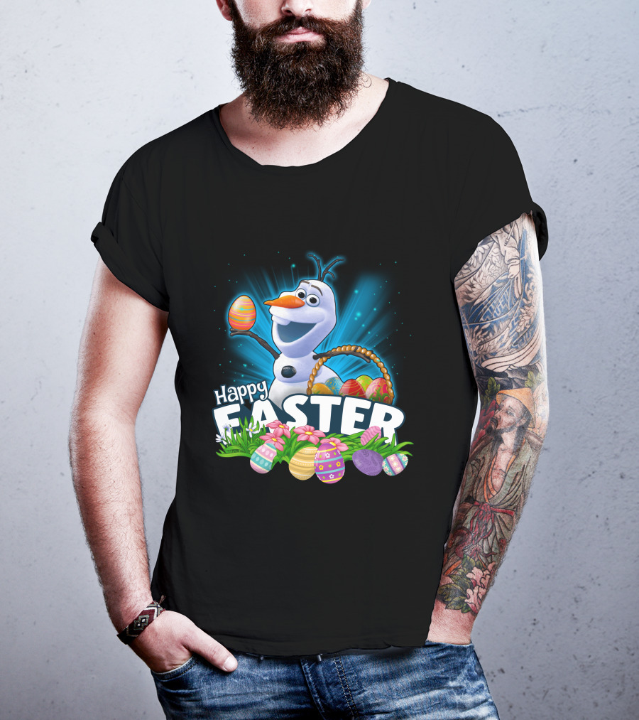Happy Easter Snowman Eggs Basket And Flowers T-Shirt