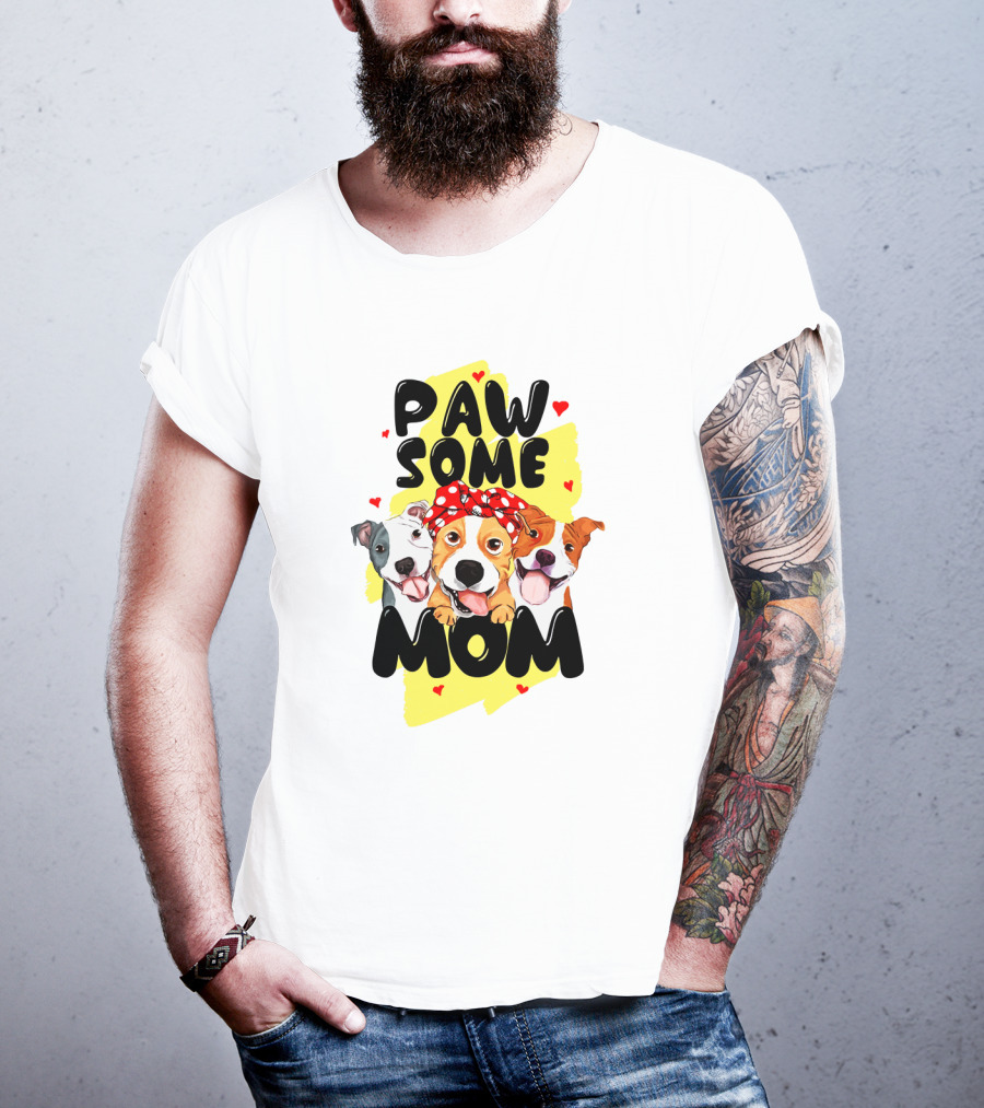 PAW SOME MOM Pups With Bandana And Hearts T-Shirt