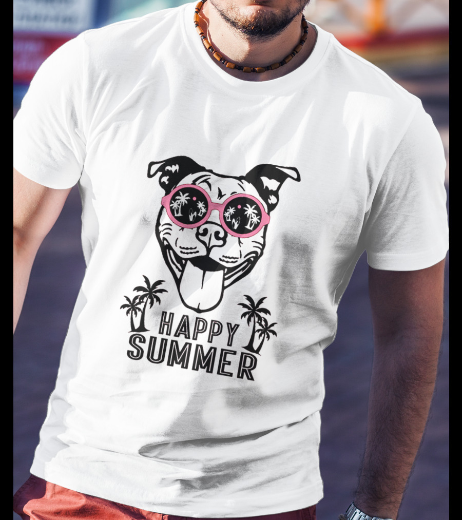 Happy Summer Dogs With Sunglasses And Palm Trees T-Shirt