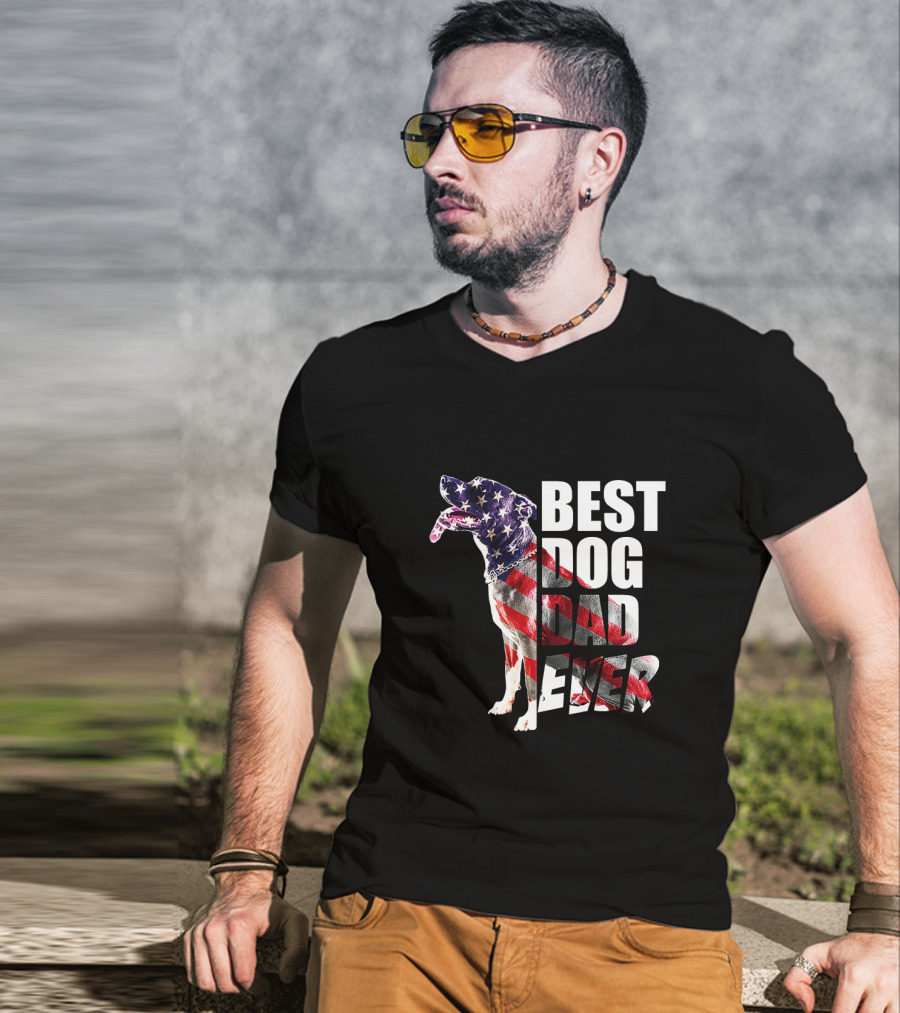 BEST DOG DAD EVER American Flag Pitbull T-Shirt
