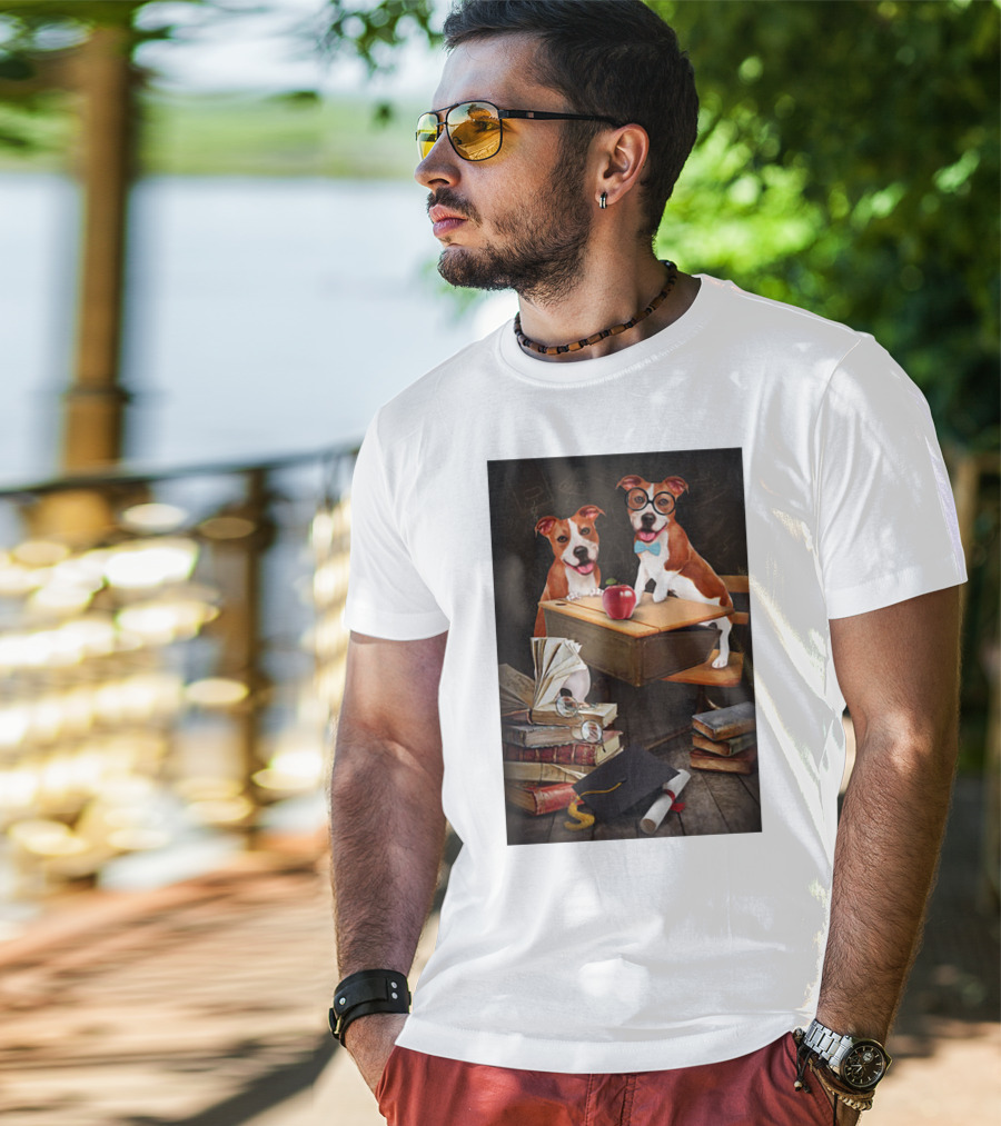Pitbull Teacher Dogs With Books And Graduation Cap T-Shirt