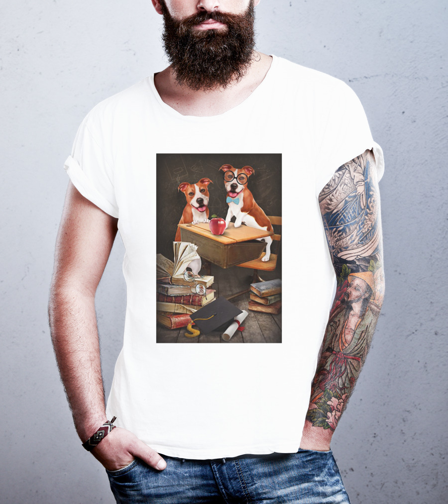 Pitbull Teacher Dogs With Books And Graduation Cap T-Shirt