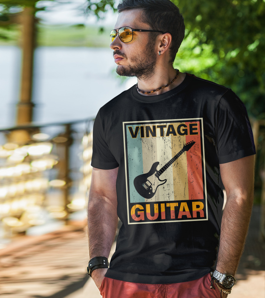 Vintage Guitar Retro Stripes Electric T-Shirt