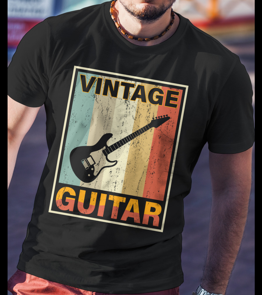 Vintage Guitar Retro Stripes Electric T-Shirt
