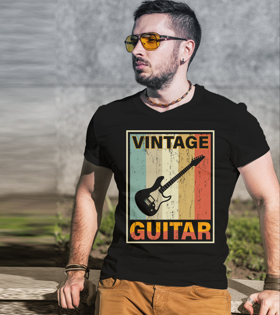 Vintage Guitar Retro Stripes Electric T-Shirt