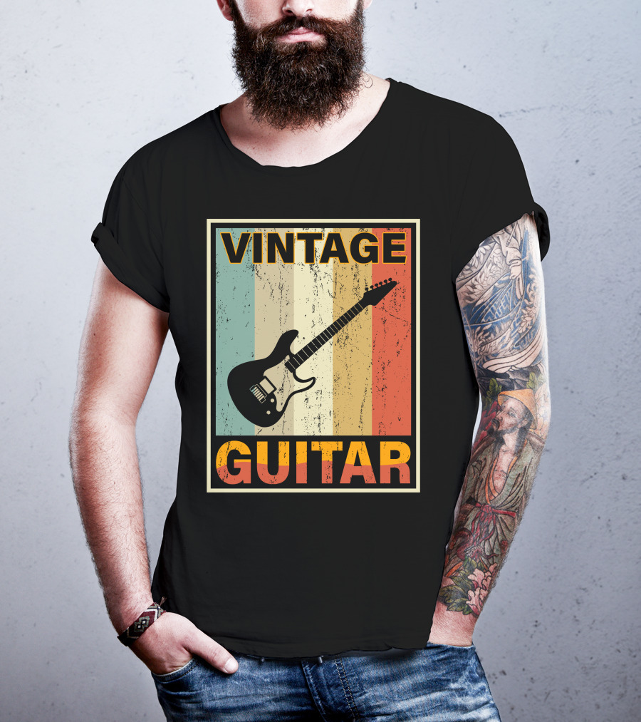 Vintage Guitar Retro Stripes Electric T-Shirt