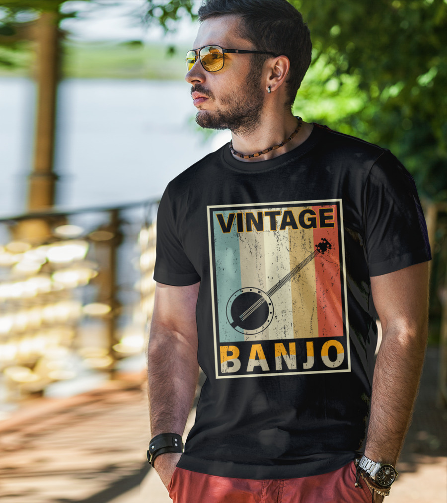 Vintage Banjo Retro Stripes T-Shirt