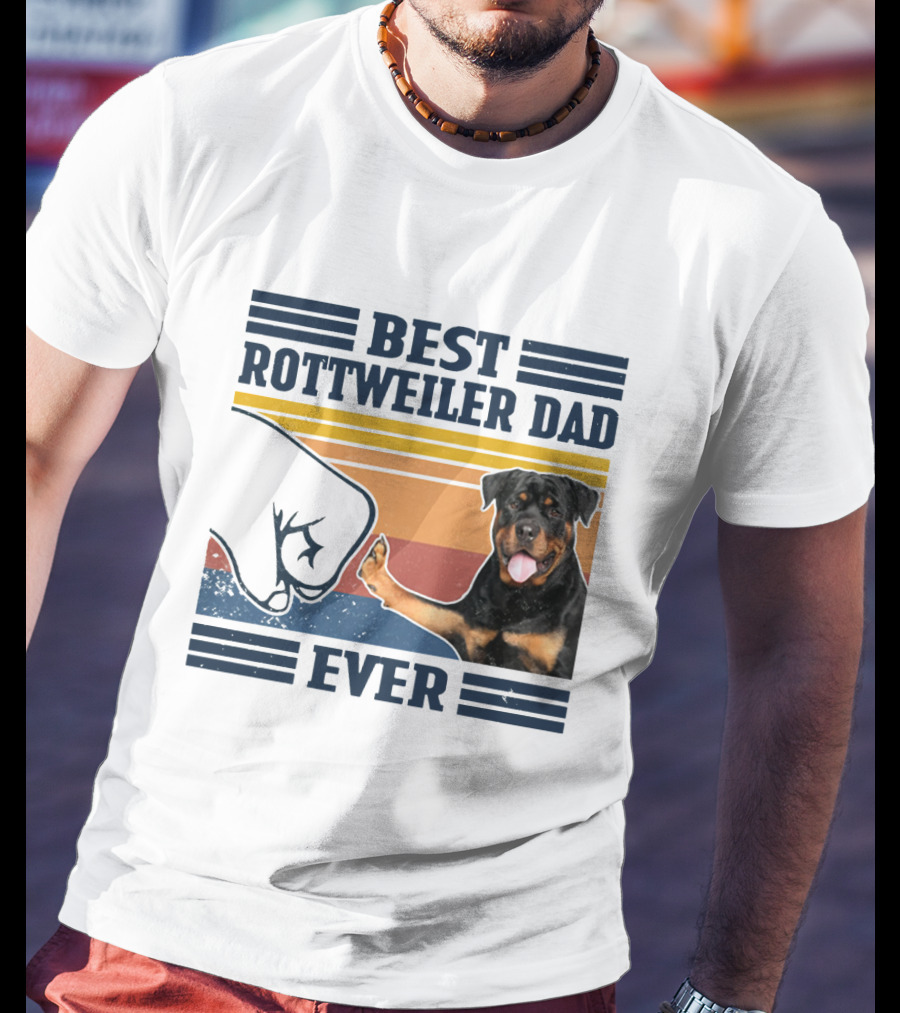 Best Rottweiler Dad Ever Vintage Fist Bump Stripes T-Shirt