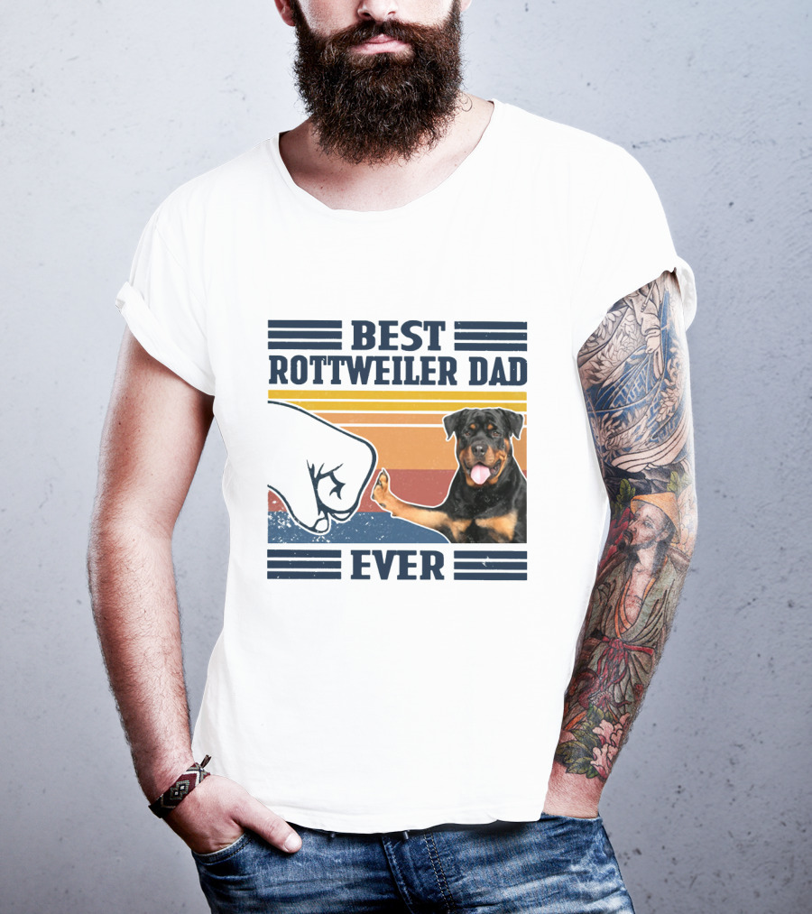 Best Rottweiler Dad Ever Vintage Fist Bump Stripes T-Shirt