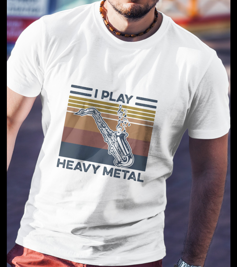 I Play Heavy Metal Saxophone Retro Music Notes T-Shirt