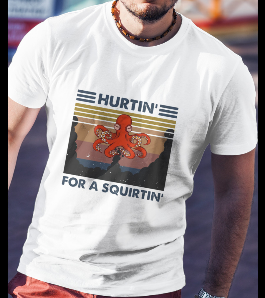 Hurtin' For A Squirtin' Octopus Retro Sunset Ocean Scene T-Shirt